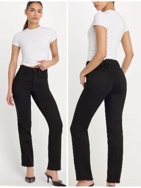 Good American Good Curve Jeans High-Rise Straight Leg Denim Black Raw Hem 8